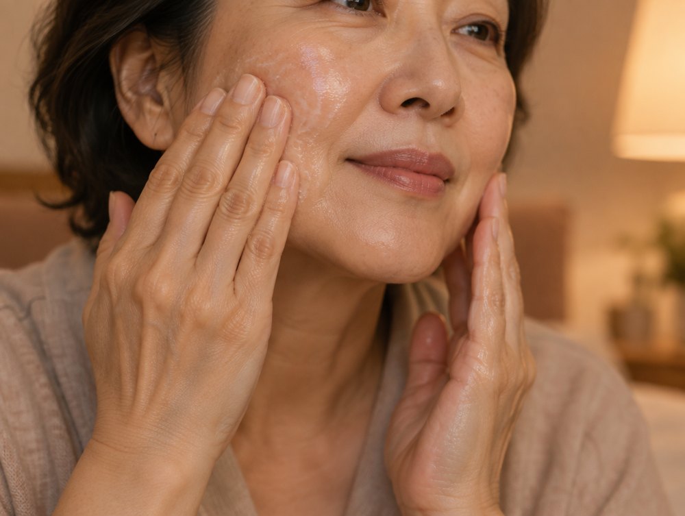 Hands massaging a cleansing balm into the cheek